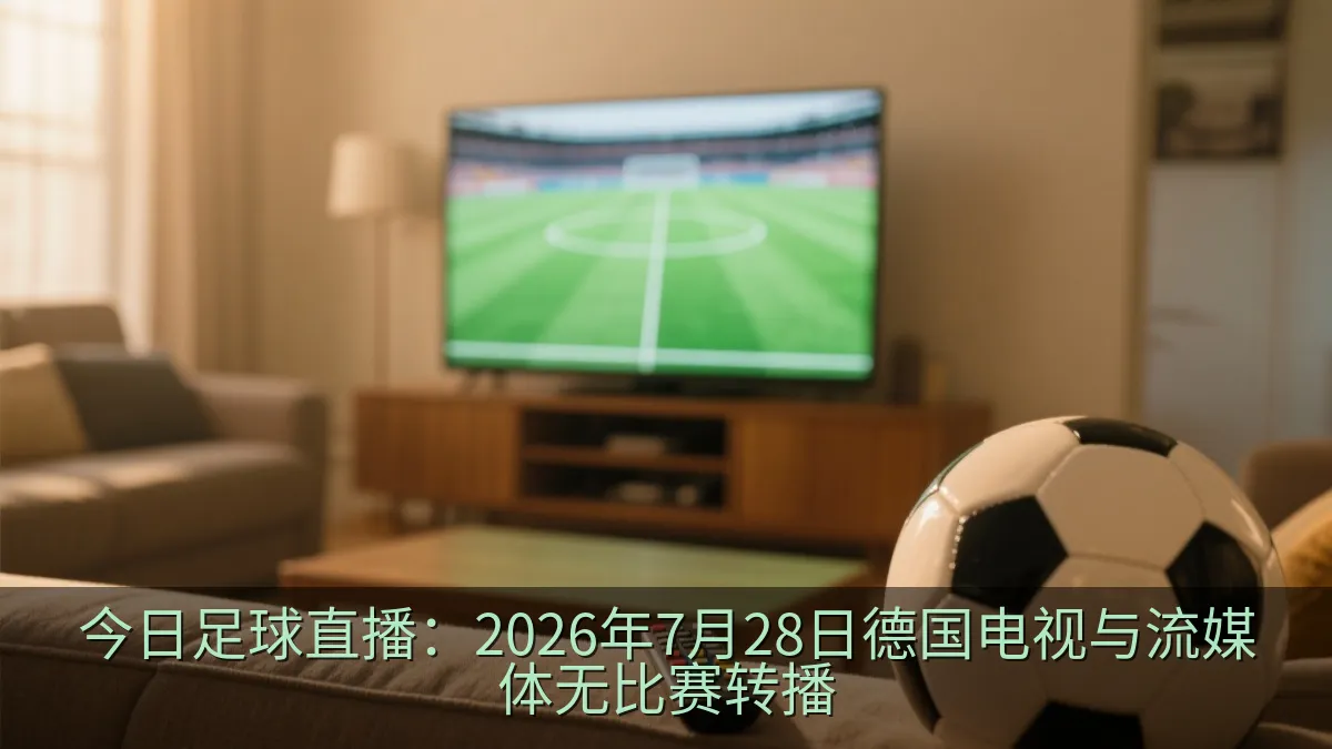 足球比赛直播观看场景，电视屏幕前摆放足球。